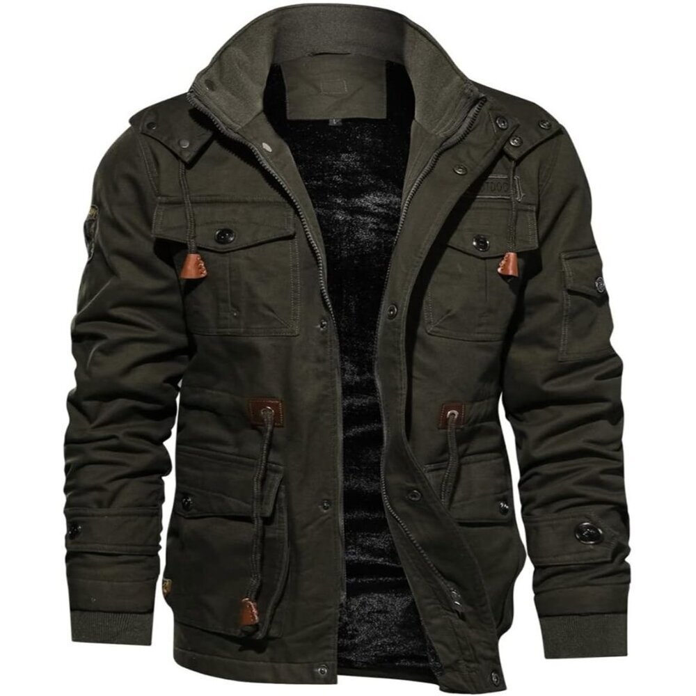 Men's Winter Jacket Cotton Military Jackets Fleece Lined Thick Work Warm Cargo C